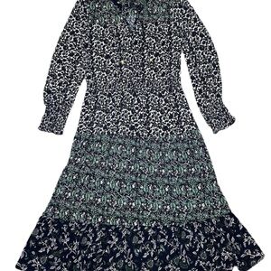 MICHAEL Michael Kors Navy Blue and Green Paisley Long Sleeve Dress